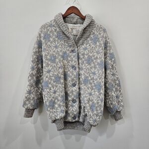 Vintage Hilda Ltd Womens 100% Wool Knit Cardigan Small Gray Warm Winter Comfy